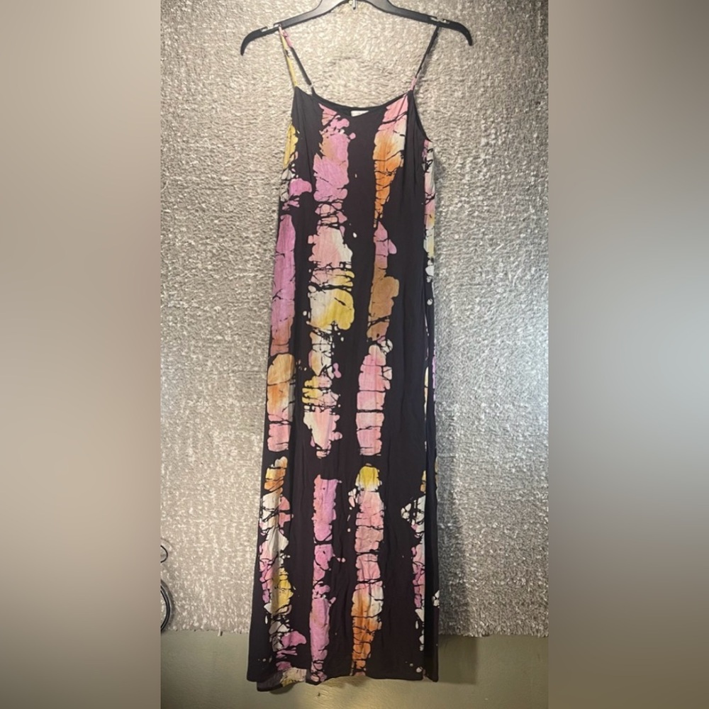 BUSAYO Collective Slip Maxi Dress XS Black Tie Dye Lined Bohemian Vacation